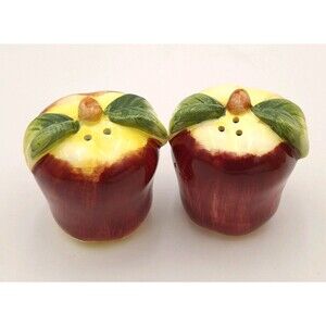 Vintage Ceramic Red Apple Fruit  Salt & Pepper Shakers w  stoppers